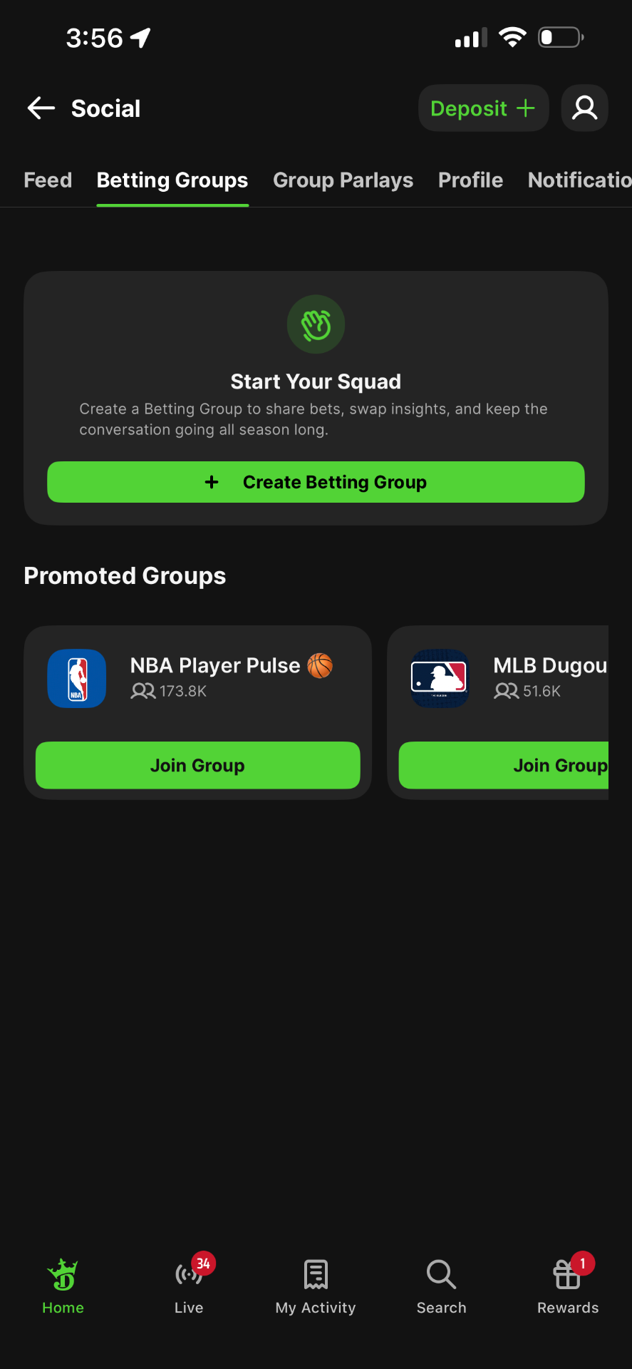 DraftKings Social — Betting Groups