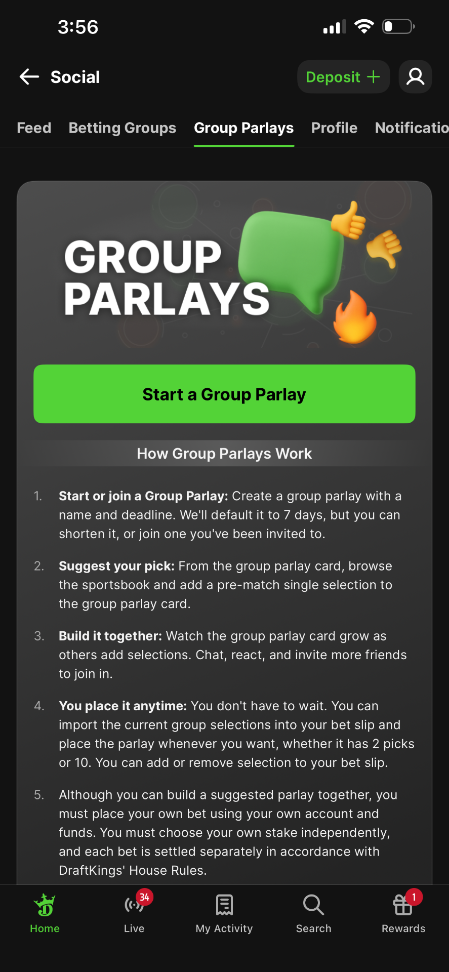 DraftKings Social — Group Parlays
