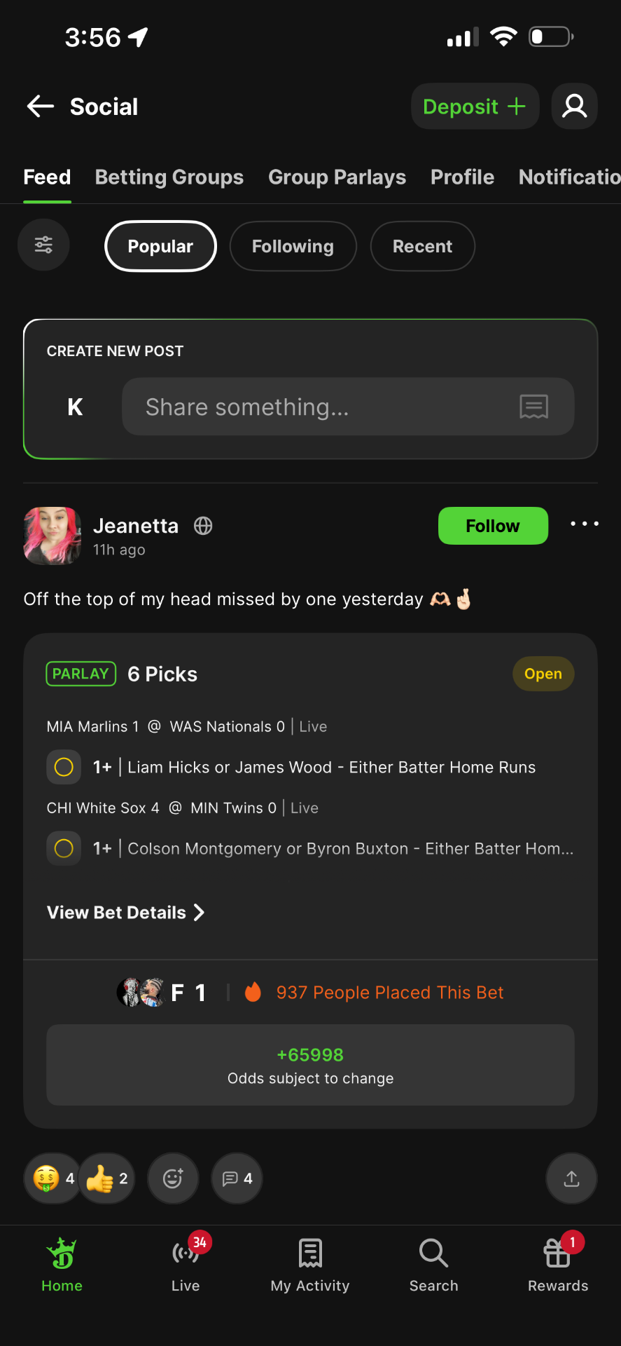 DraftKings Social — Feed