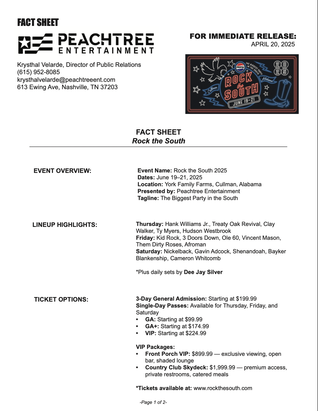Rock The South 2025 fact sheet