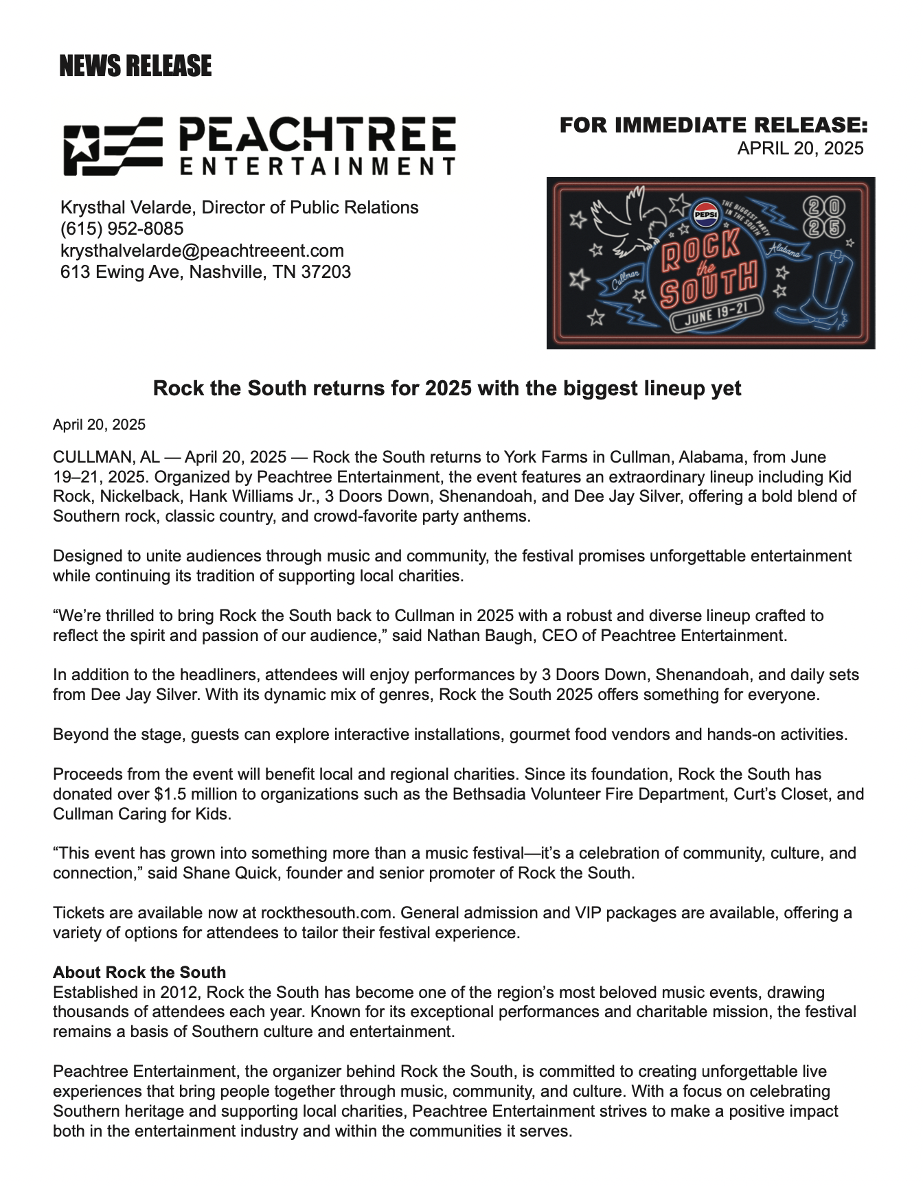 Rock The South 2025 press release